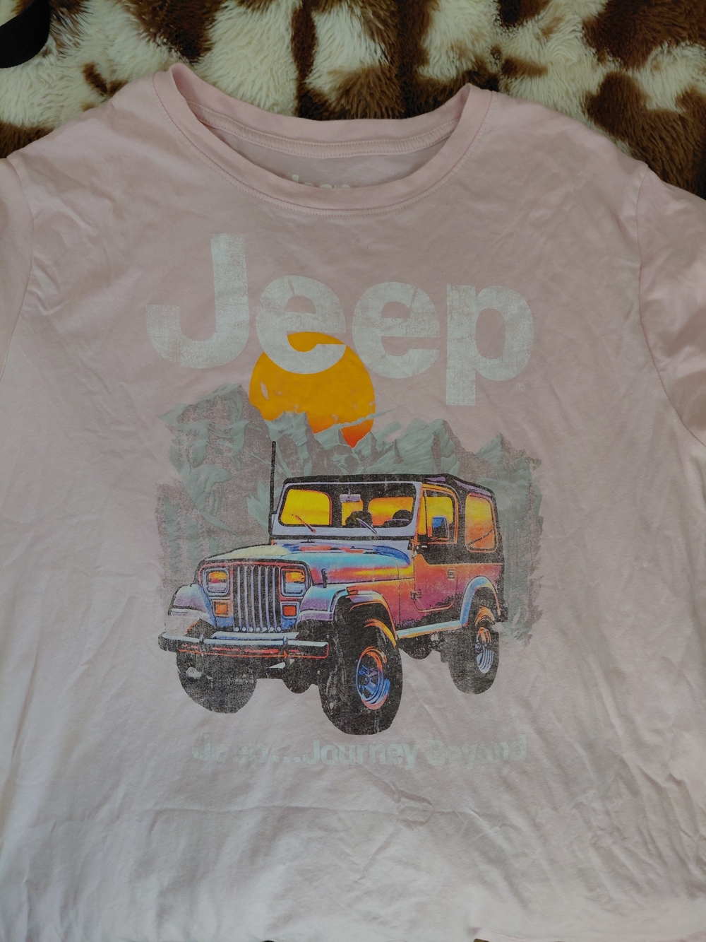 Jeep Light Pink Tee with Retro Multicolor Jeep Graphic